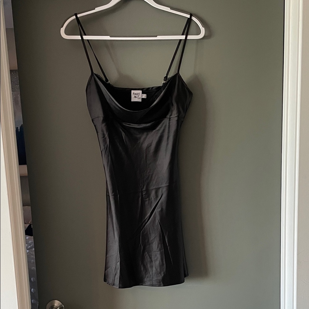 Princess Polly Black Satin dress with lace bra detailing